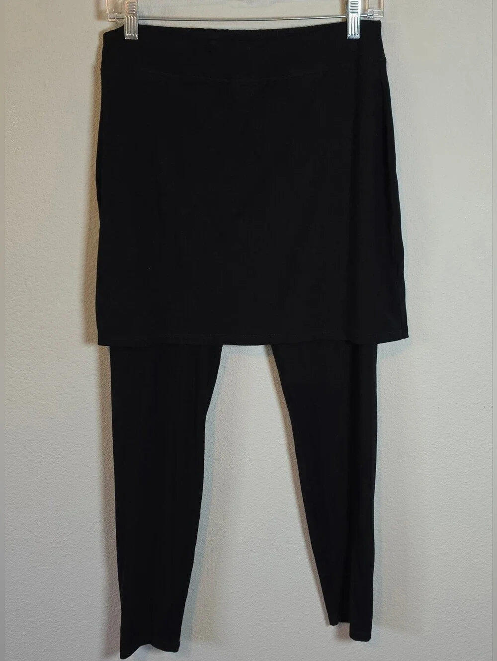 ​Eileen Fisher Skirted Leggings M Black Pull On Layered Lagenlook Quiet Luxury - Picture 3 of 5
